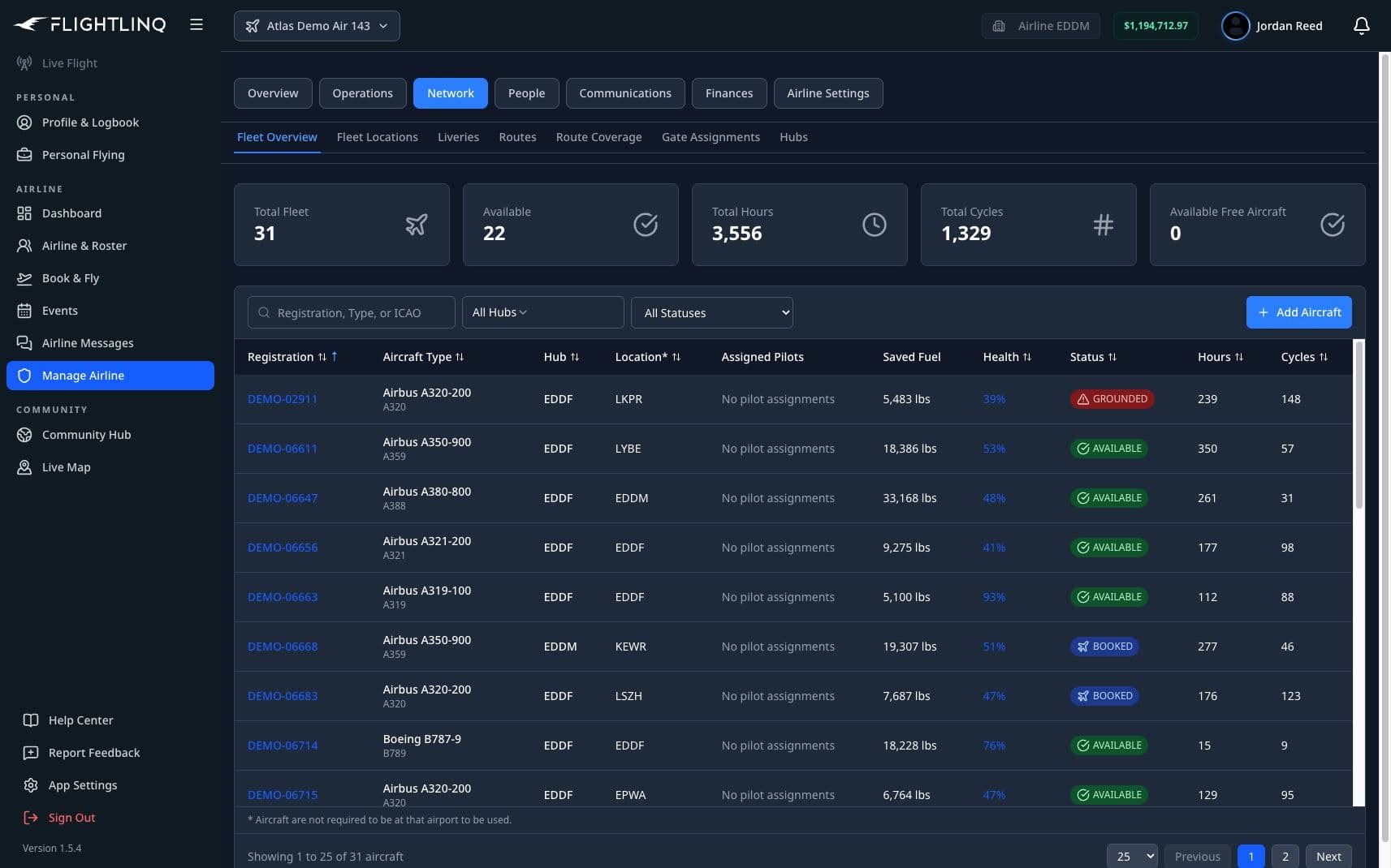 Fleet & Maintenance Control interface