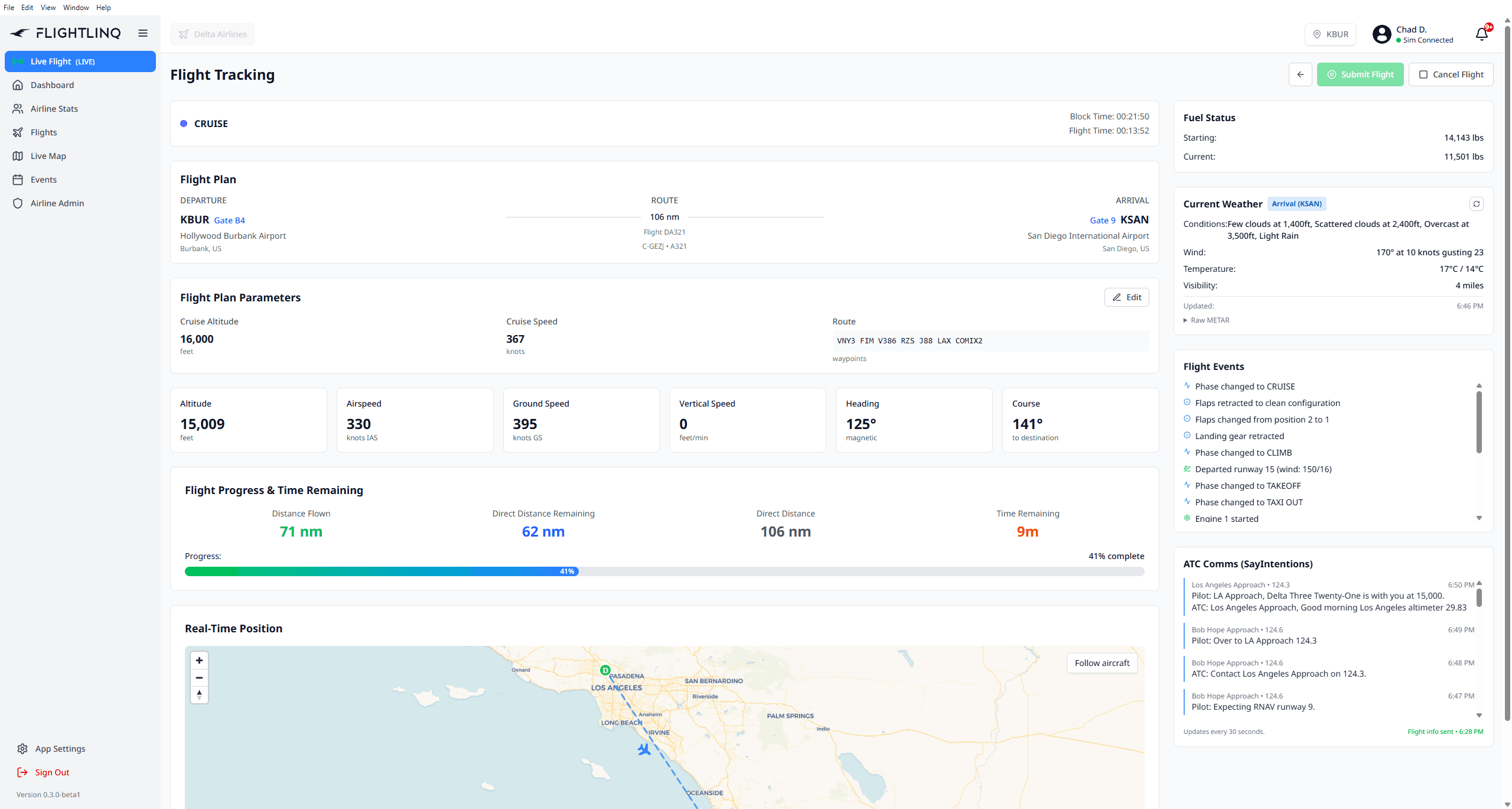 Live ACARS Tracking interface