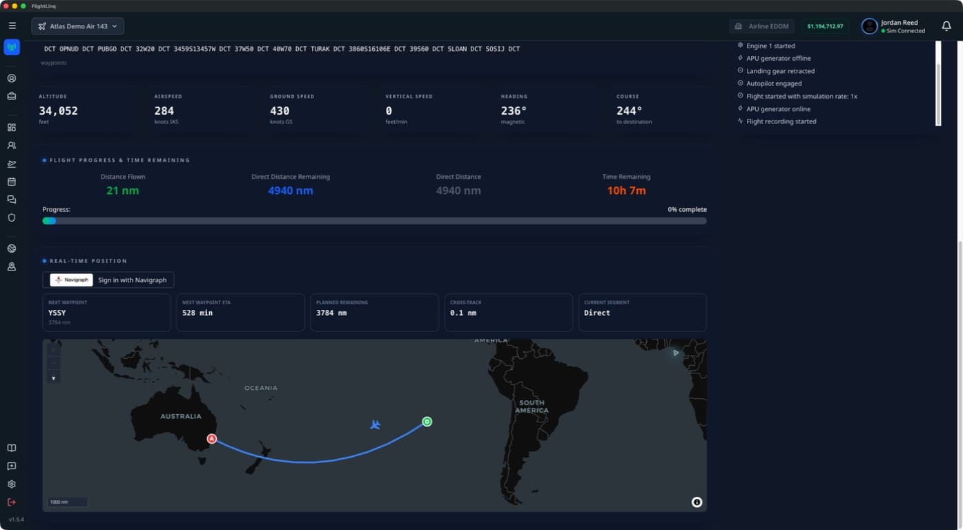 Live ACARS Tracking interface