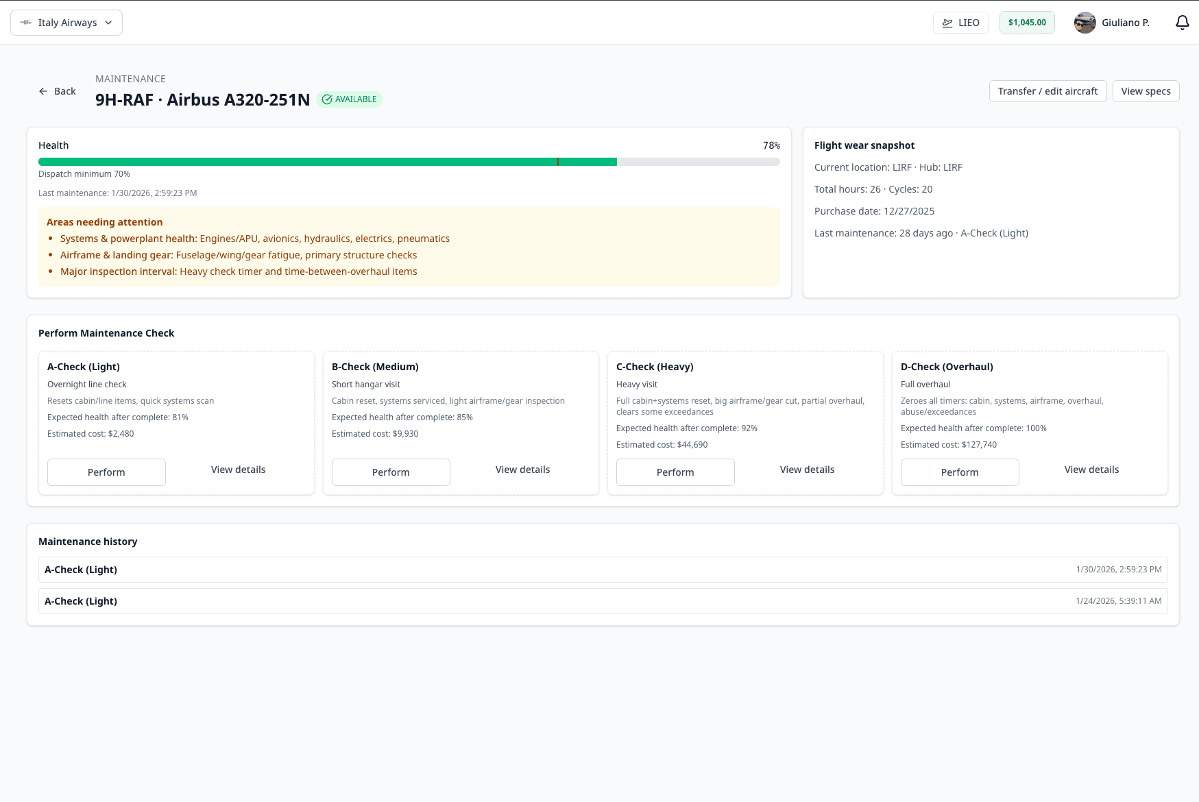 Fleet & Maintenance Control interface