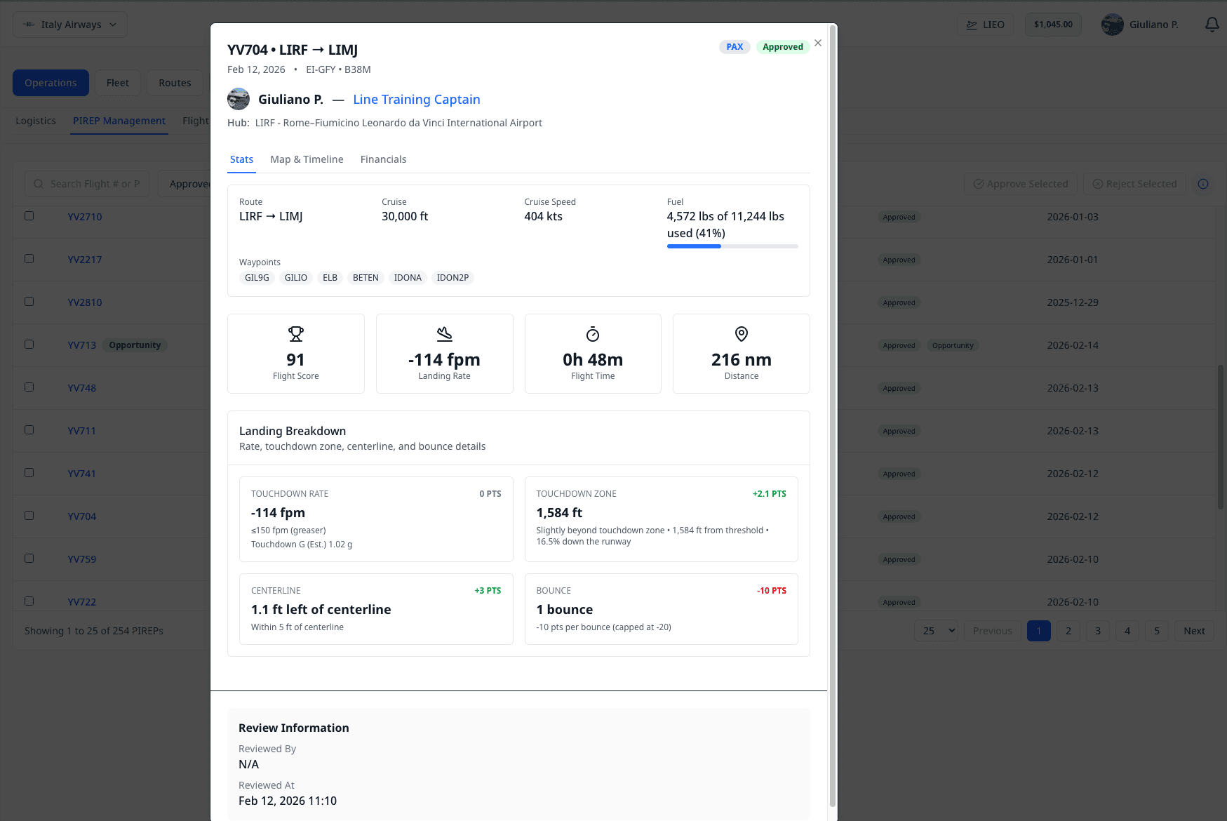 Scoring & PIREP Review interface