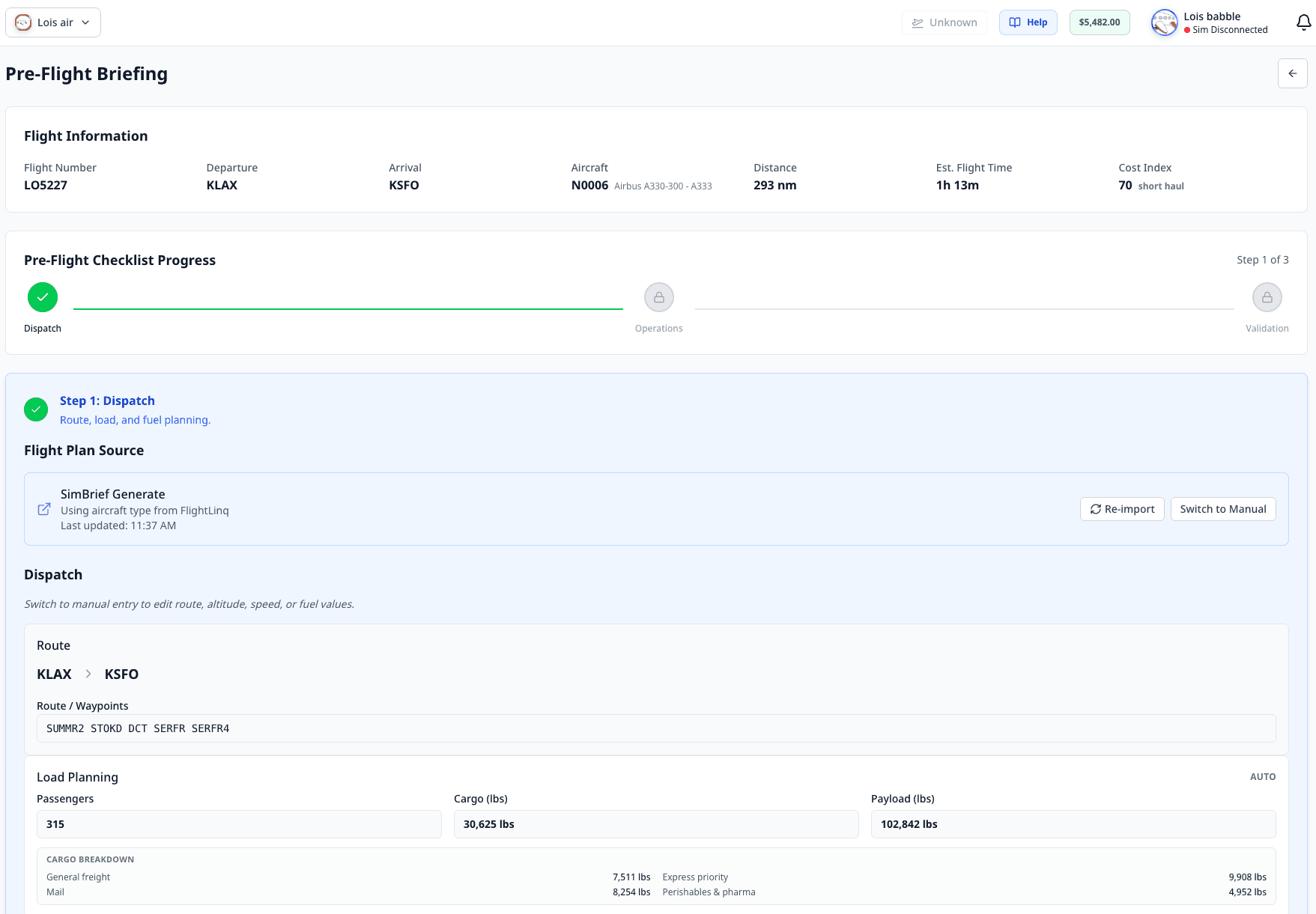 Pre-Flight Briefing interface
